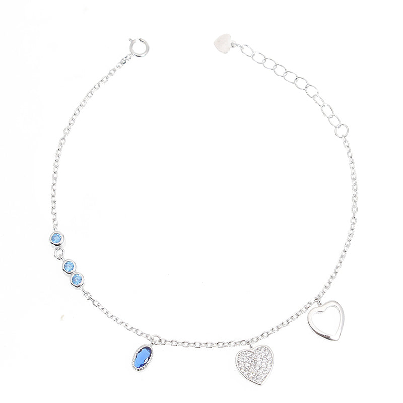 Silver House Sapphire White Zircon Heart Silver 925 Bracelet