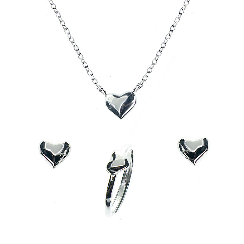 Silver House Heart Silver 925 Necklace+Earrings+Ring Jewelry Set