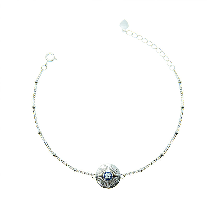 Silver House Blue Round Evil Eye Silver 925 Enamel Bracelet Individuation Fashion Accessories