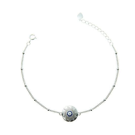 Silver House Blue Round Evil Eye Silver 925 Enamel Bracelet Individuation Fashion Accessories