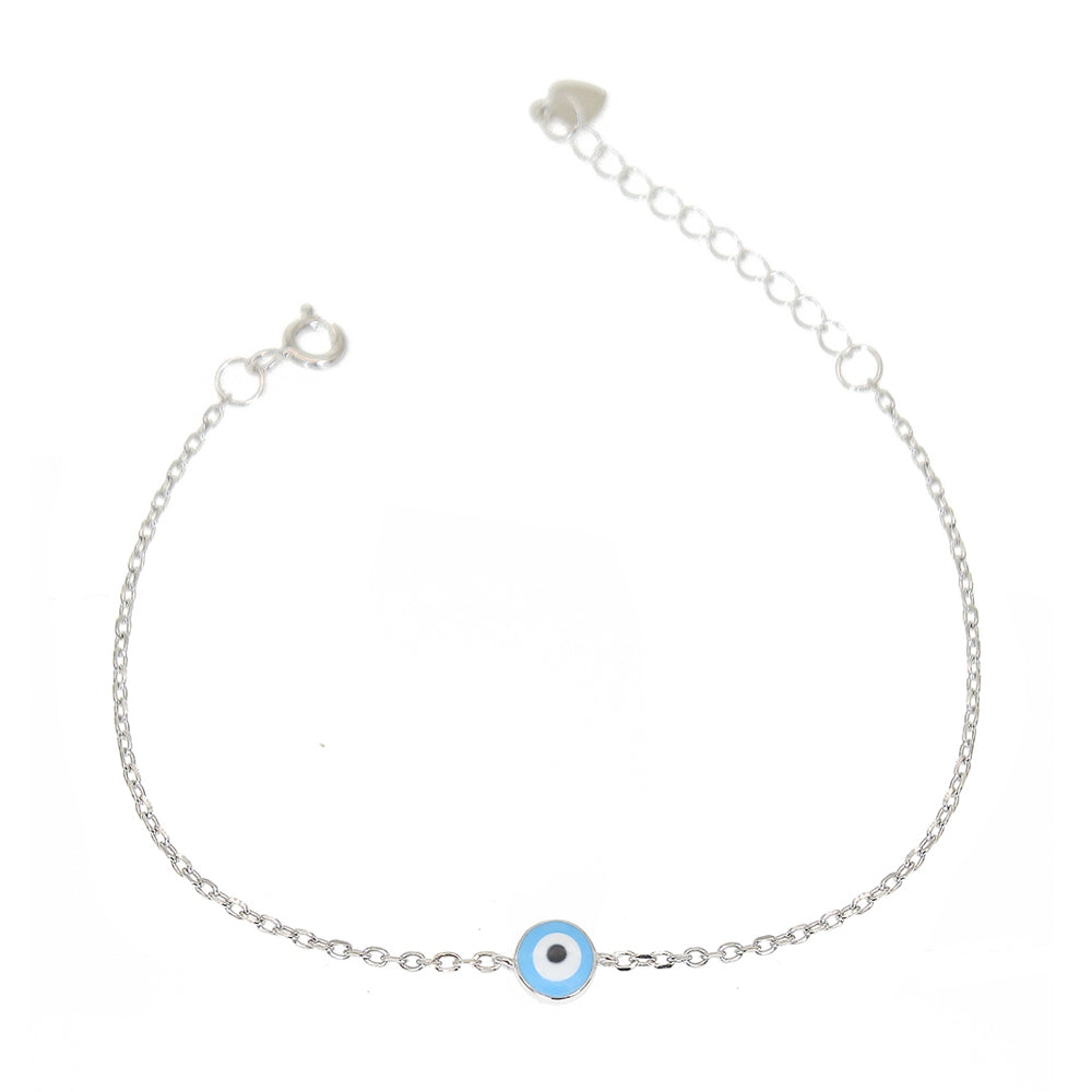 Silver House Light Blue Enamel Round Evil Eye Silver 925 Bracelet Individuation Fashion Accessories