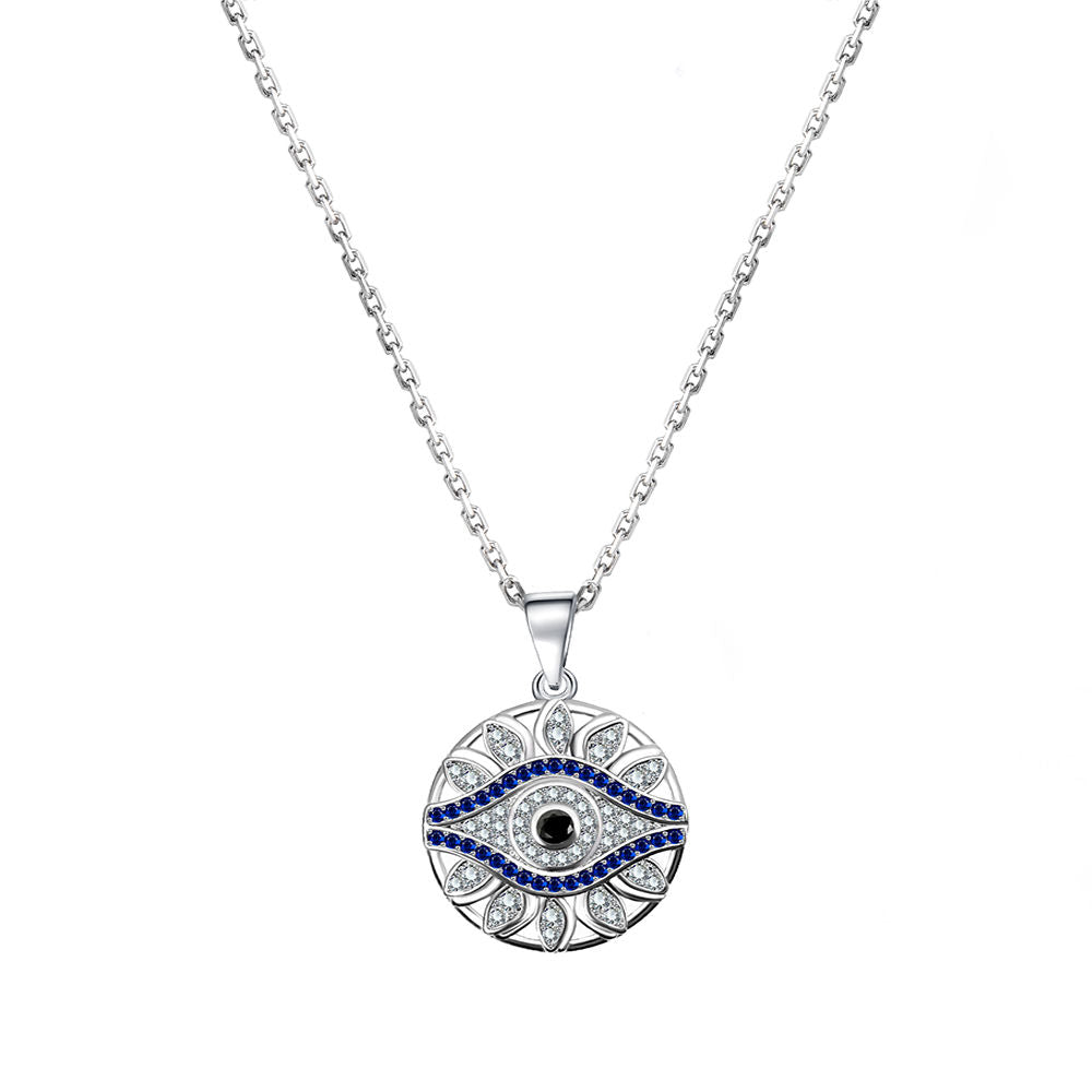 Silver House Sapphire Bule White Zircon Evil Eye Silver 925 Necklace