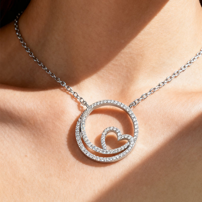 Silver House Dainty Heart Necklace with Brilliant Cubic Zirconia