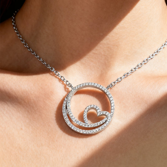 Silver House Dainty Heart Necklace with Brilliant Cubic Zirconia