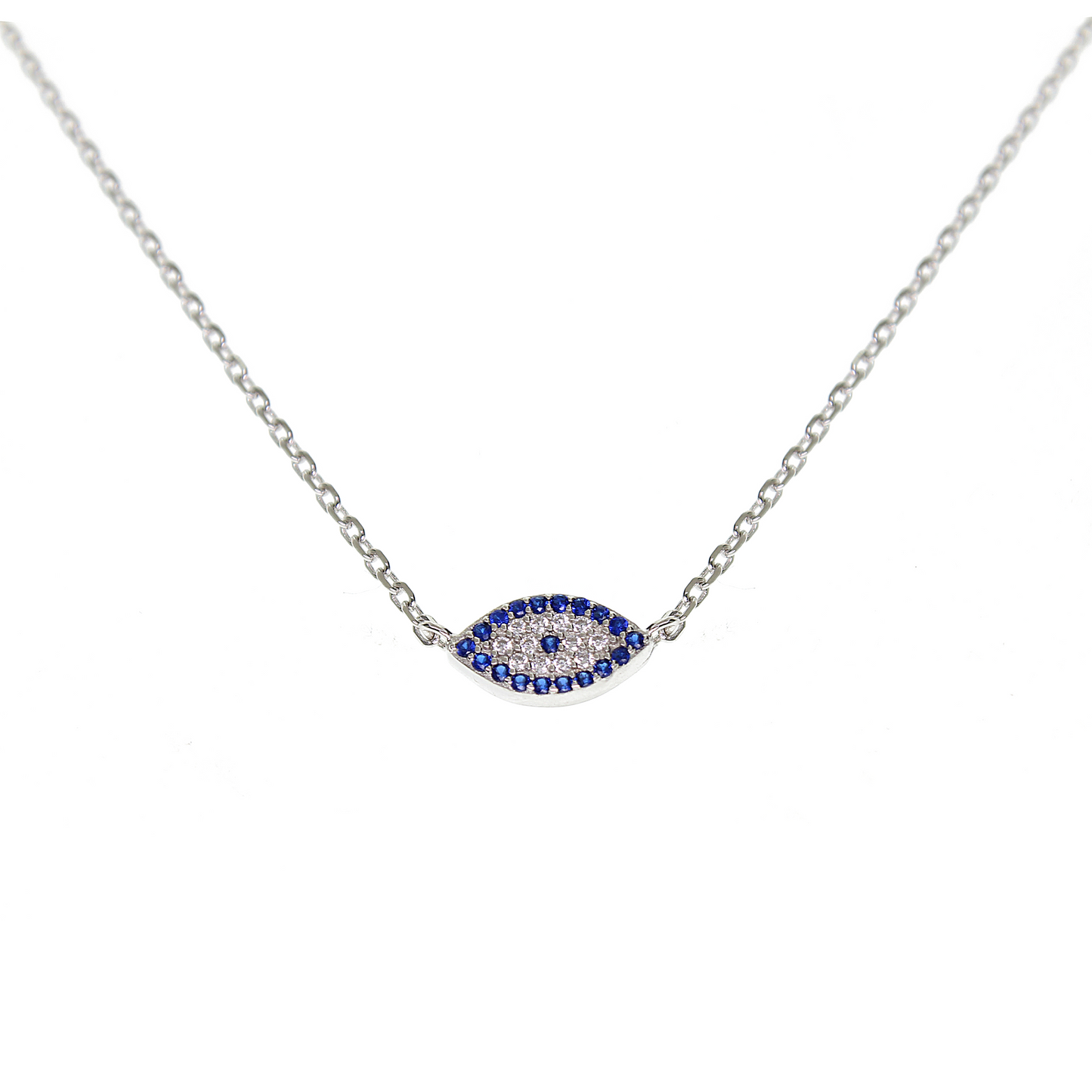 Sapphire and white zircon marquise evil eye silver 925 necklace