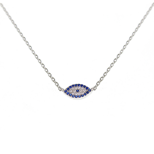 Sapphire and white zircon marquise evil eye silver 925 necklace