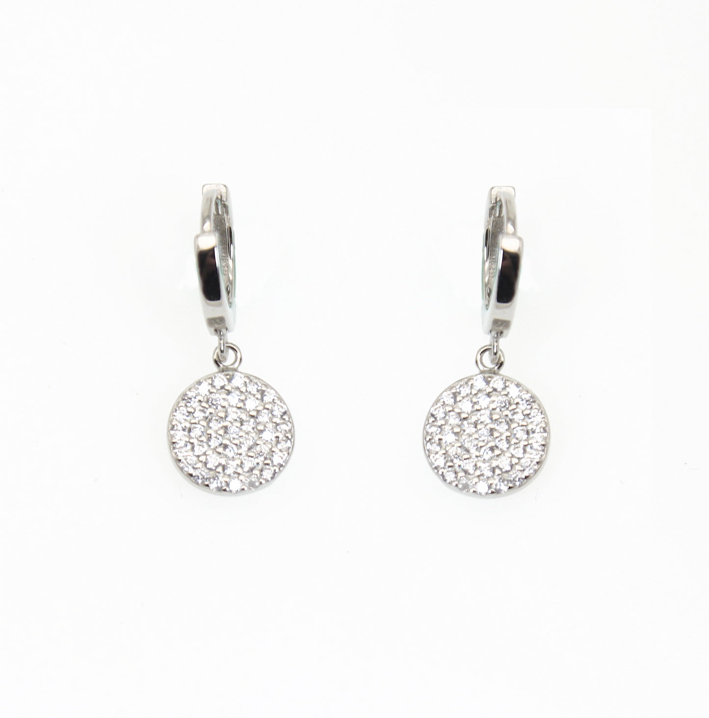 White zircon round shape  silver 925 huggie earrings