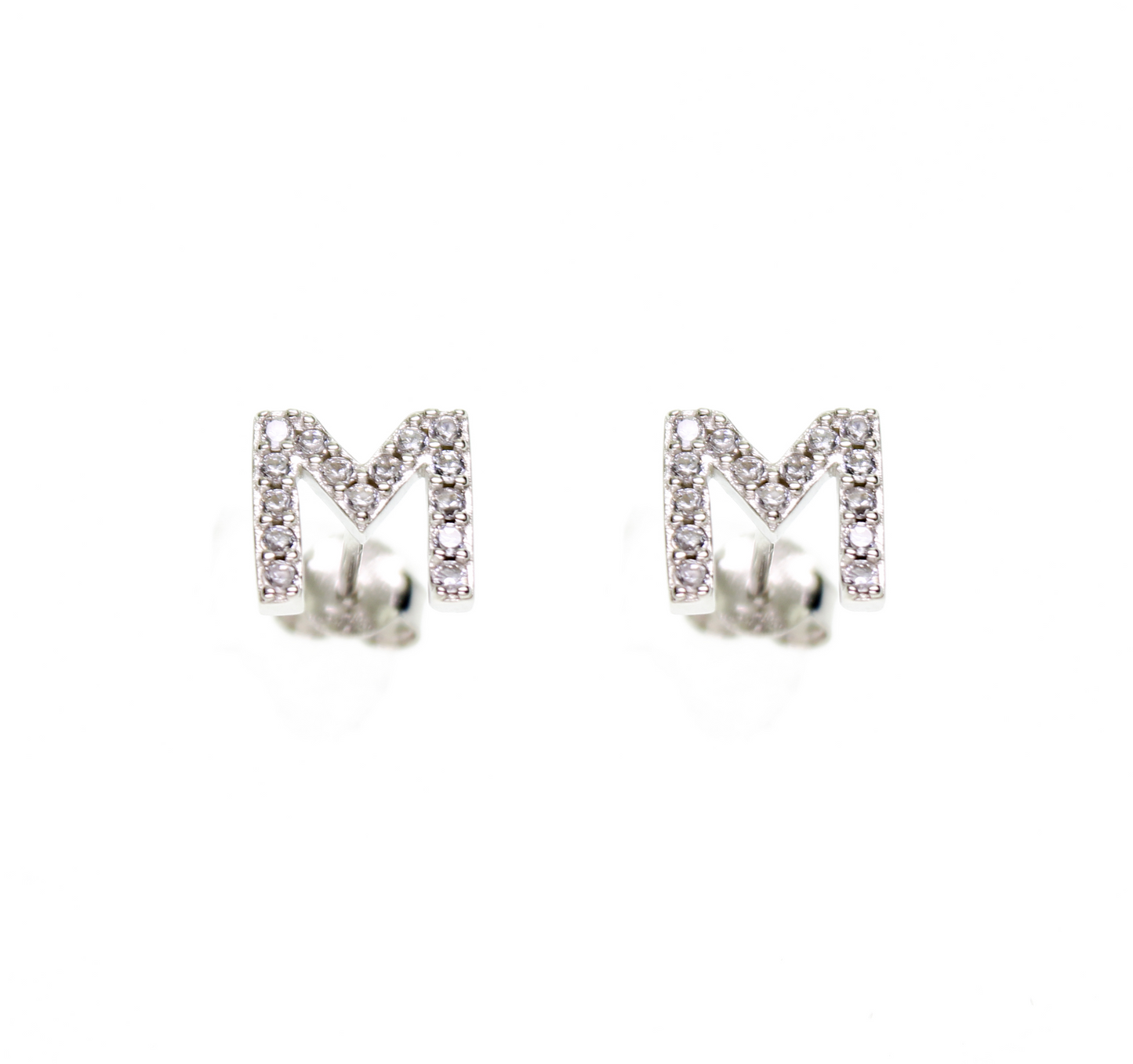 White Zircon Letter M Stud Earrings