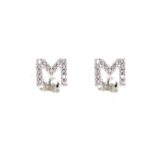 White Zircon Letter M Stud Earrings