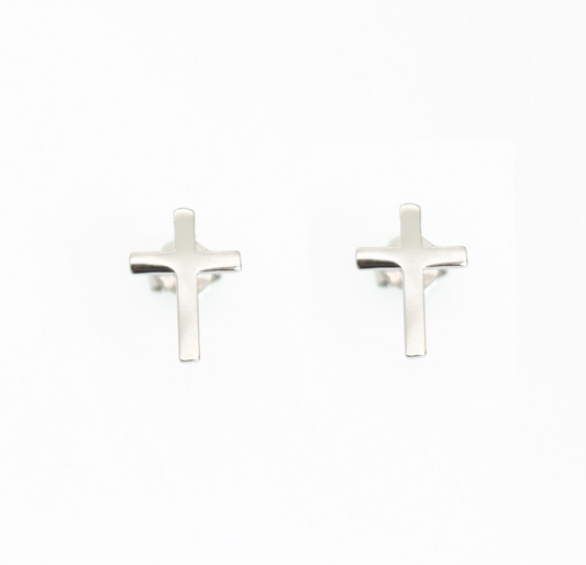 Plain cross religion silver 925 earrings