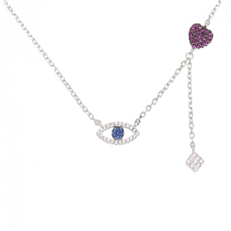 White and ruby and sapphire zircon  silver 925  necklace