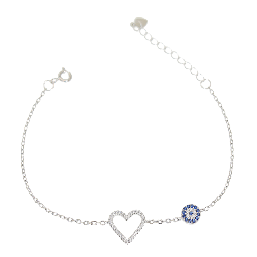 Eye and Heart Bracelet with Sapphire and Zircon Stones - Silver 925