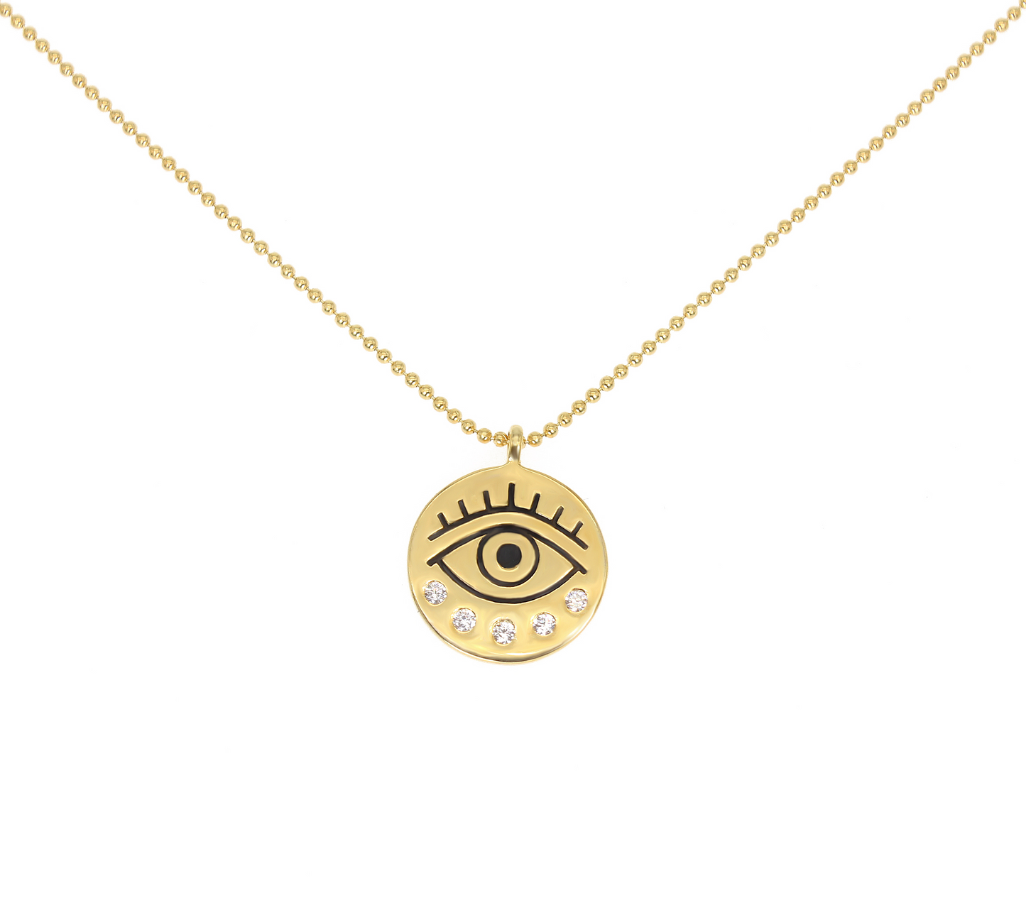 White zircon golden round evil eye silver 925 pearl chain necklace