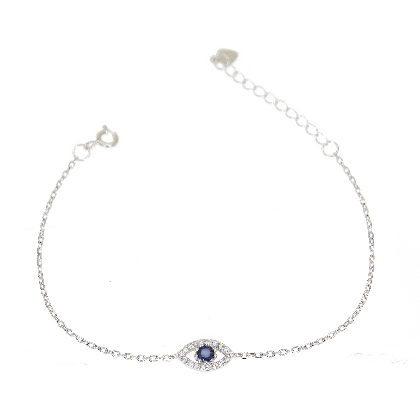 Sapphire and white zircon marquise evil eye silver 925 bracelet