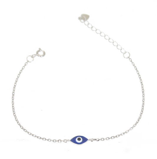 Dark blue enamel marquise evil eye silver 925 bracelet