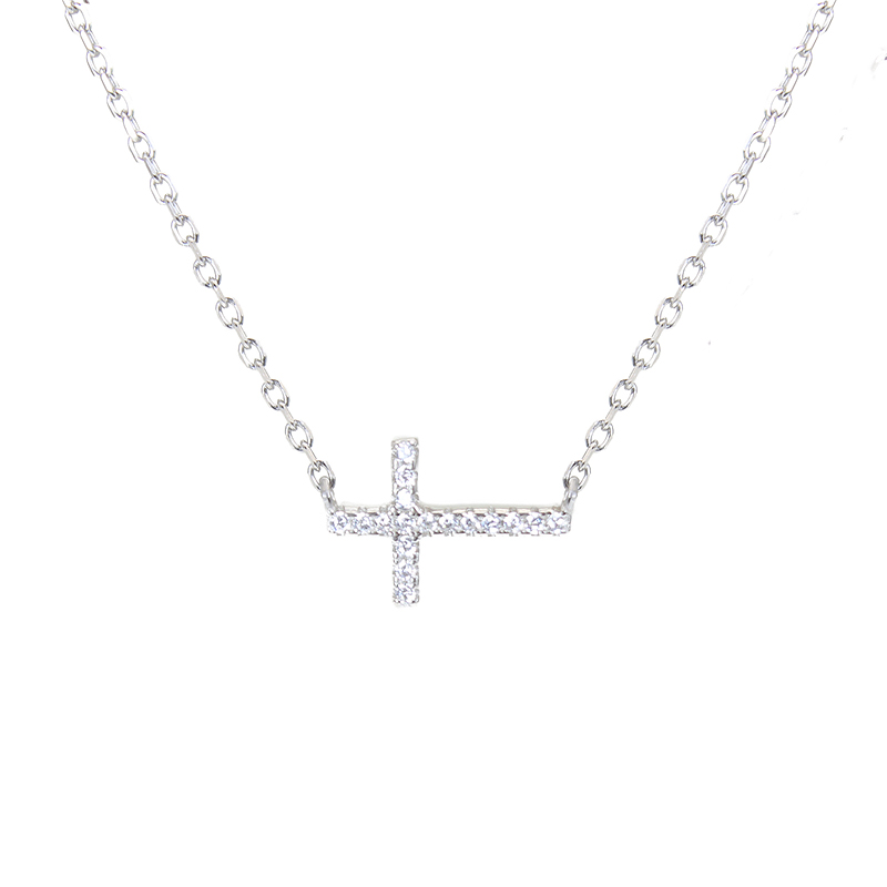 Silver House White Zircon Cross Silver 925 Necklace Simplicity Elegant Belief