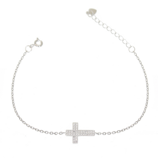 White zircon cross silver 925 bracelet