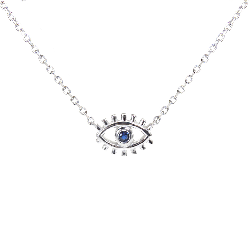 Sapphire marquise eyelash evil eye silver 925 necklace