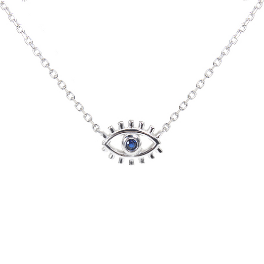 Sapphire marquise eyelash evil eye silver 925 necklace