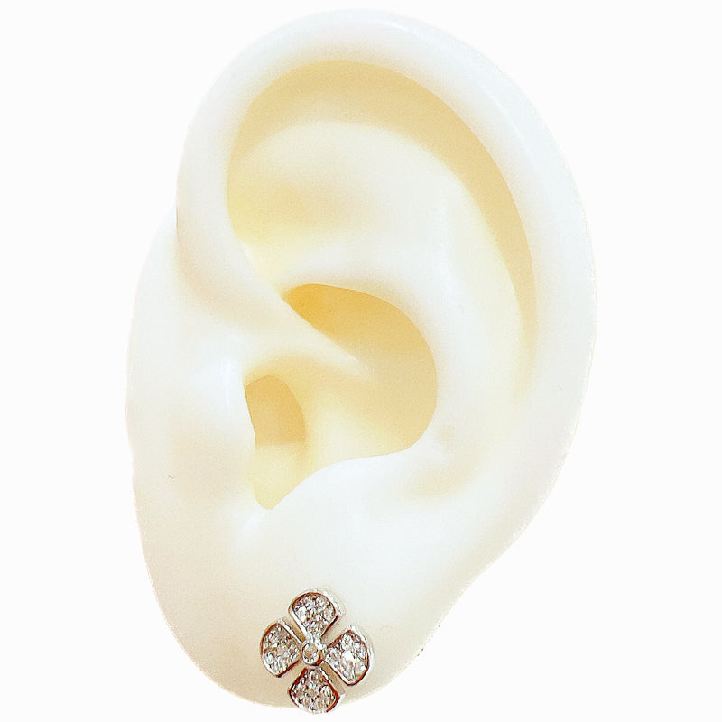 White zircon flower shaped silver 925 jewelry earrings