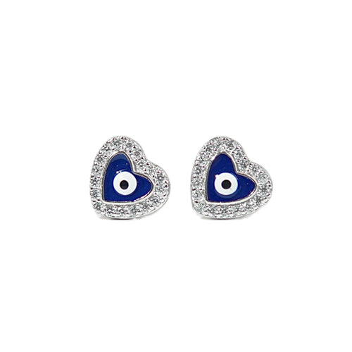 White zircon dark blue enamel heart shaped silver 925 jewelry earrings