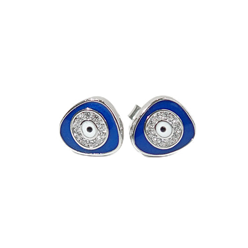 Dark blue enamel evil eye triangle silver 925 jewelry earrings