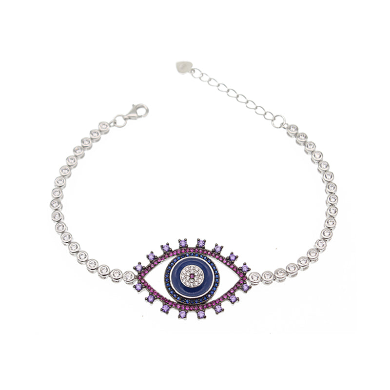 Multicolor dark blue enamel evil eye silver 925 jewelry tennis bracelet