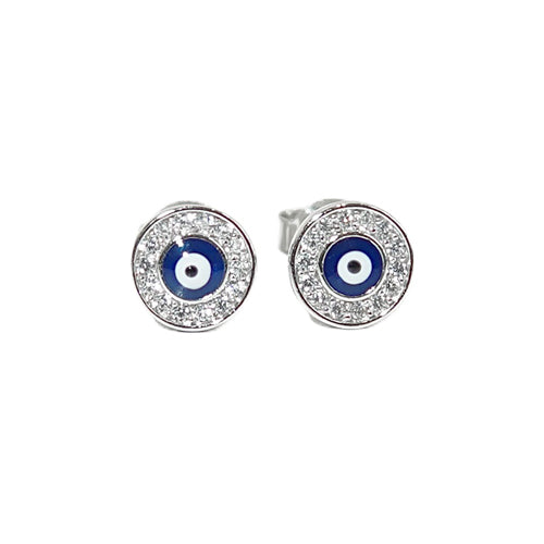 White zircon round shaped evil eye silver 925 jewelry earrings