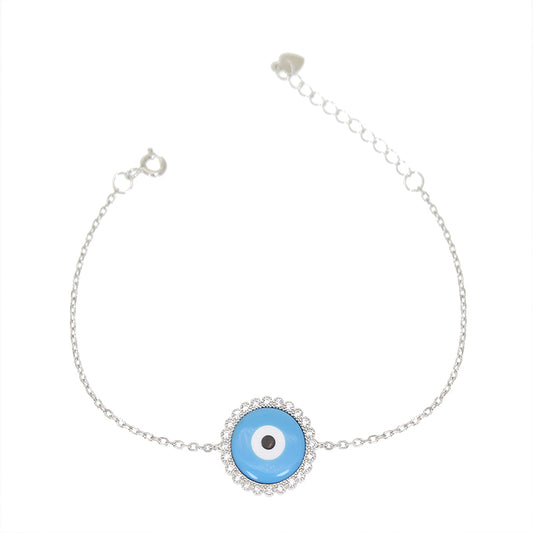 Turquoise eye white zircon round shaped evil eye silver 925 jewelry bracelet