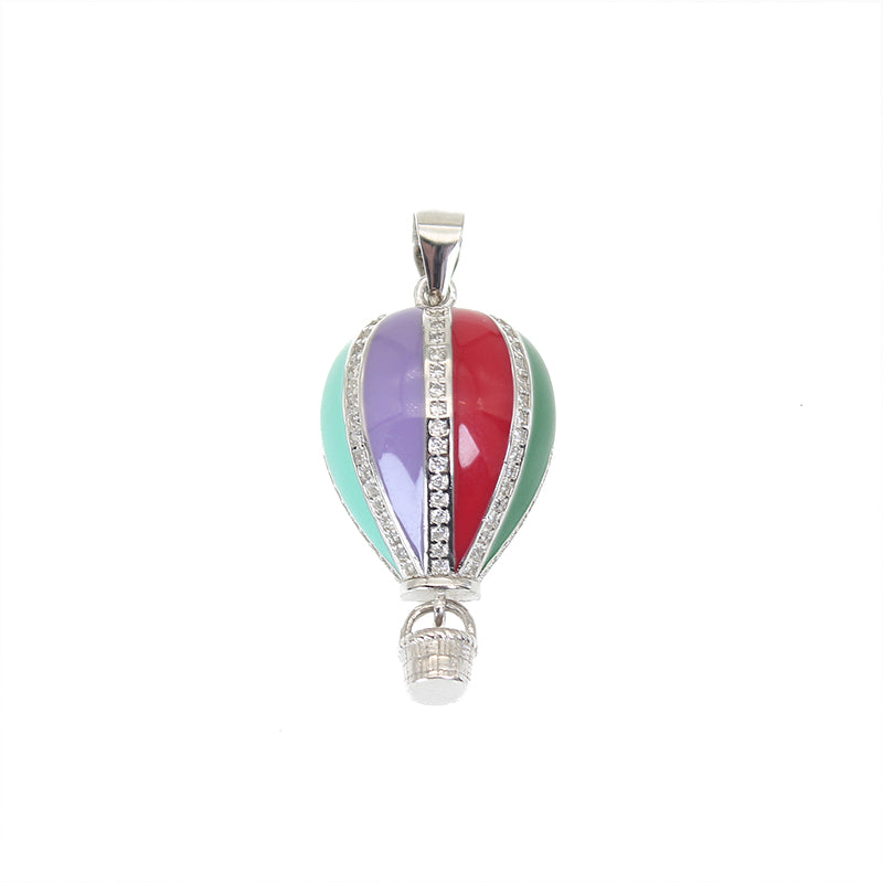 Multicolor enamel white zircon air balloon silver 925 pendant