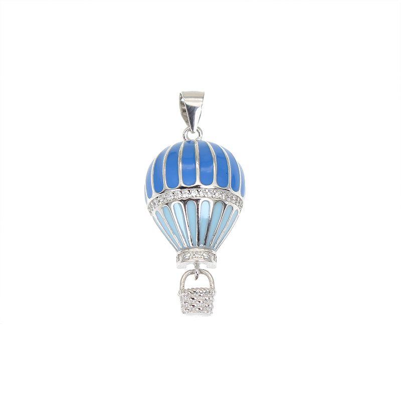 Multicolor enamel white zircon air balloon silver 925 pendant