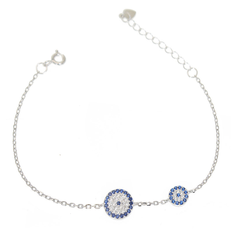 Sapphire and white zircon round evil eyes silver 925 bracelet