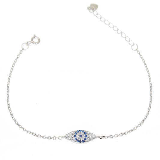 Sapphire and white zircon marquise evil eye silver 925 bracelet