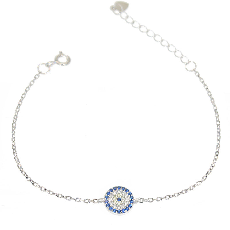 Sapphire yellow and white zircon round evil eye silver 925 bracelet