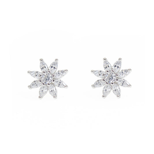 White zircon flower shaped silver 925 jewelry earrings