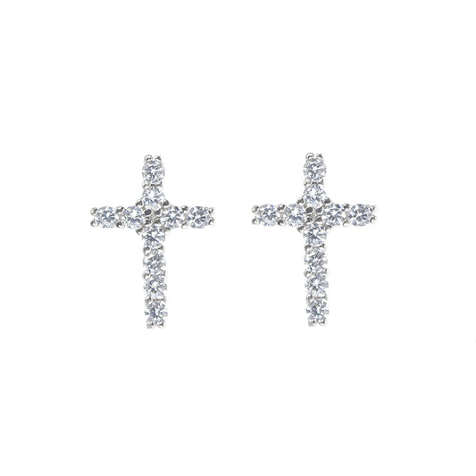 White zircon cross religion silver 925 earrings