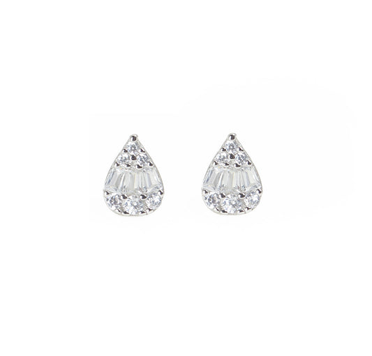 White zircon pear shape  silver 925 earrings