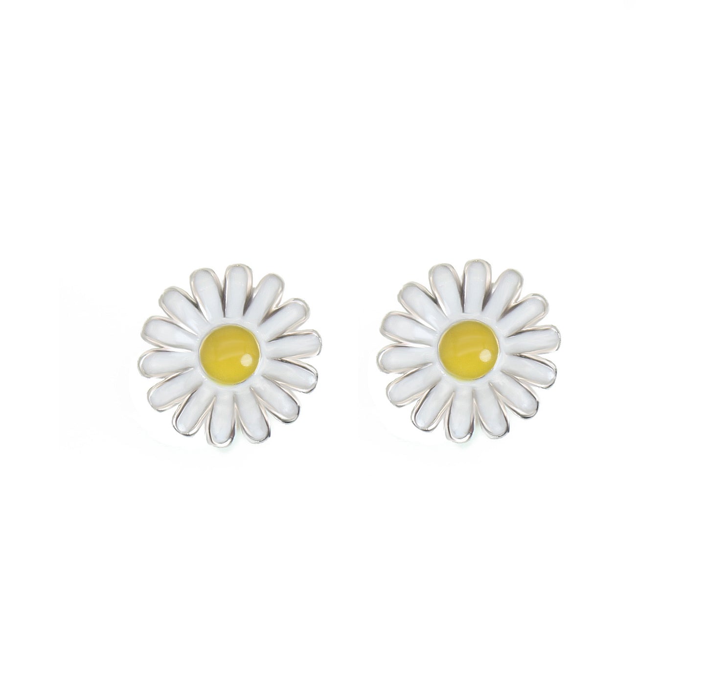 Silver House Daisy Enamel Silver 925 Earrings Flower