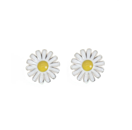 Silver House Daisy Enamel Silver 925 Earrings Flower