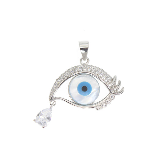 White shell evil eye with tear drop silver 925 jewelry pendant