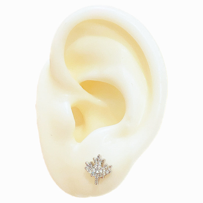 White zircon maple leaf silver 925 earrings