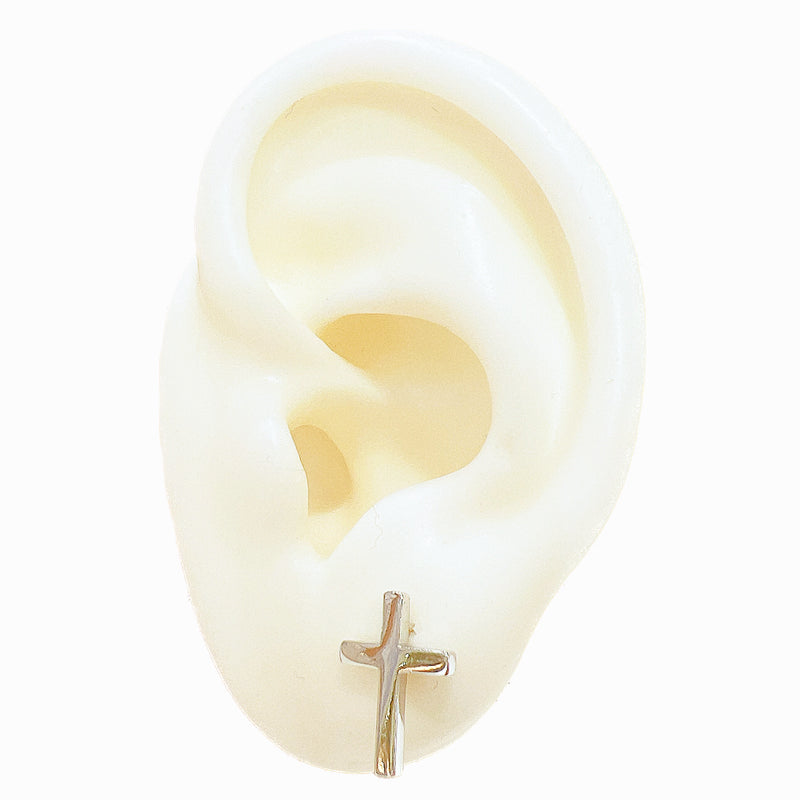 Plain cross religion silver 925 earrings