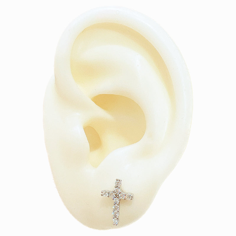 White zircon cross religion silver 925 earrings