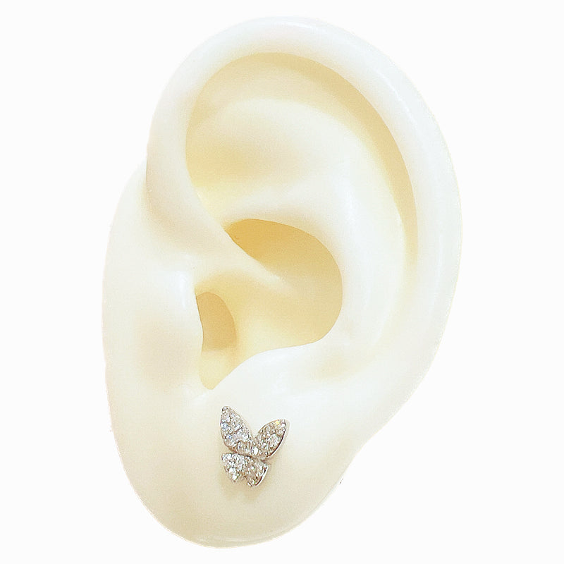 White zircon butterfly shaped silver 925 jewelry earrings