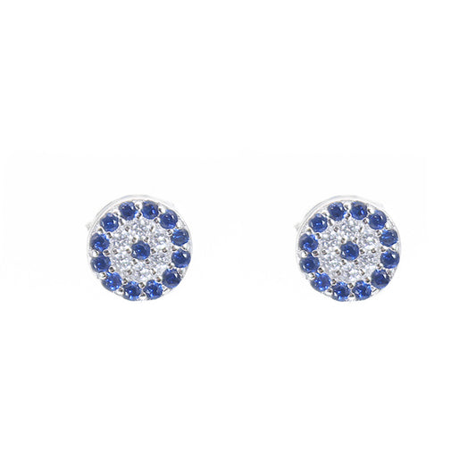 Silver House Sapphire and white zircon 7mm round evil eye silver 925 earrings