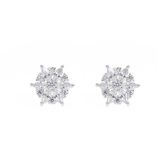 White zircon flower shaped silver 925 jewelry earrings