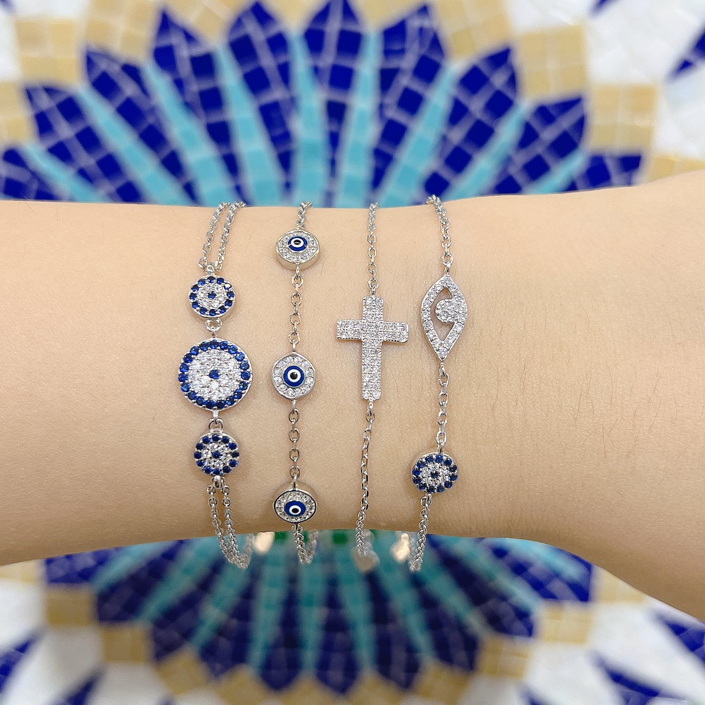 White zircon cross silver 925 bracelet