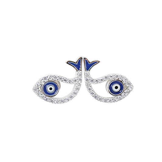 White zircon dark blue enamel fish silver 925 jewelry earrings