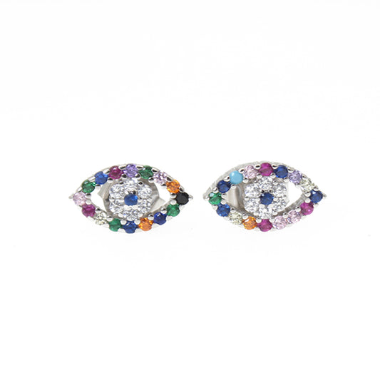 Rainbow multicolor stones marquise silver 925 earrings