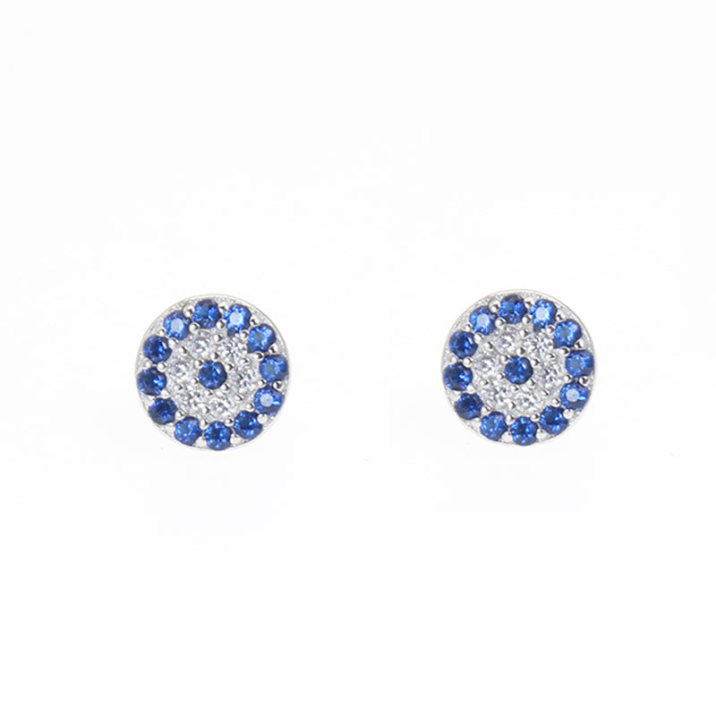 Silver House Sapphire and white zircon 7mm round evil eye silver 925 earrings